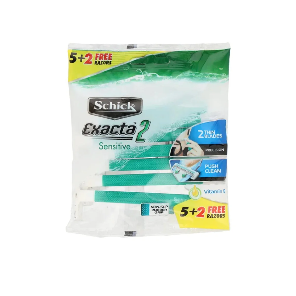 4891228430139 شیک- تیغ خودتراش پفکی اگزکتا 2لبه حساس پک 5+2عددی - تصویر 1