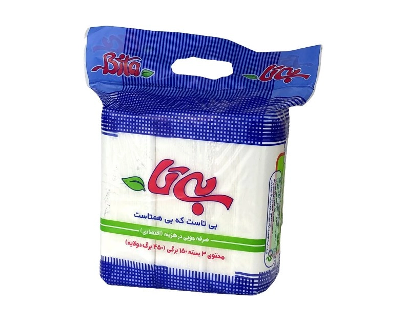 6260162500389 دستمال کاغذی بیتا- اقتصادی 450ورق دولایه (3بسته150ورقی) - تصویر 1