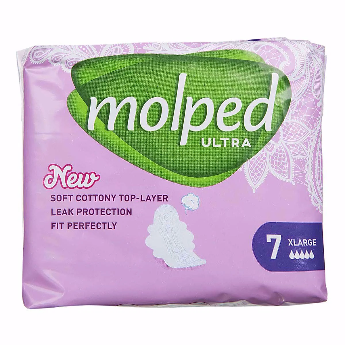 6266061103416 نوار بهداشتی مولپد- اولترا(مشبک) - شب (صورتی)خیلی بزرگ 7عددی - تصویر 1