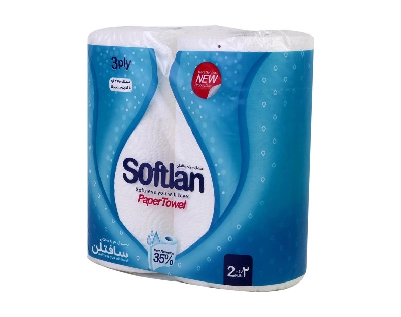 6267604411562 دستمال حوله سافتلن- 2رول طرح باران 18عددی - تصویر 1