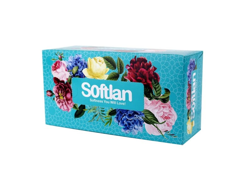 6267604411876 دستمال کاغذی سافتلن- سری پرنیا-150برگ دولایه سفید - تصویر 1