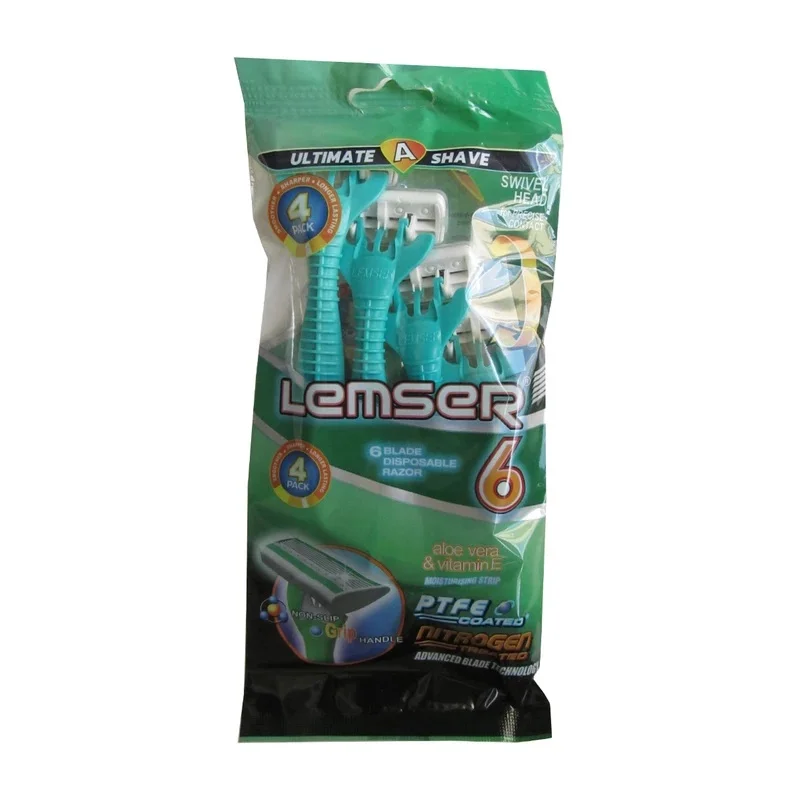 6268187102137 تیغ لمسر- شش لبه پفکی صابوندار سبز 4عددی - تصویر 1